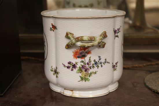 A pair of Dresden porcelain quatrefoil shaped jardinieres Height 6in.